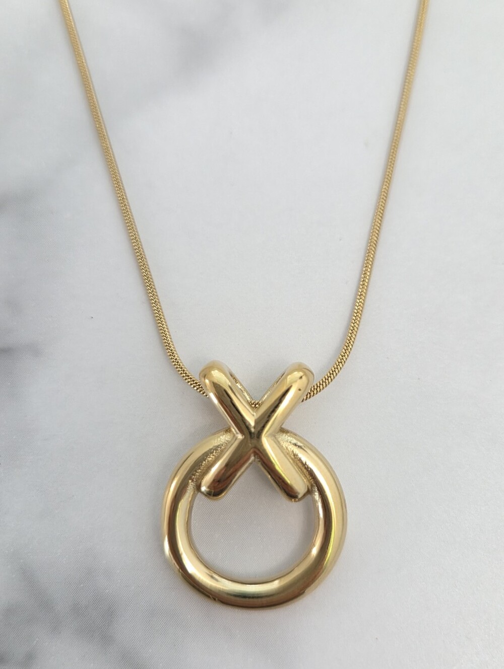 Gold Kissing Circle Pendant Necklace Geometric Statement Jewelry